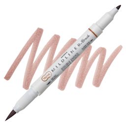 Zebra Mildliner Double Ended Brush Pen - Brown, swatch and pen