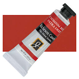 Richeson Casein Paint the Shiva Series - Cadmium Red Extra Deep, 37 ml Tube and swatch