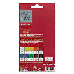 Winsor & Newton Gouache - Set of 10, Assorted Colors, 12 ml, Tubes (Back of packaging)