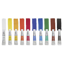 Winsor & Newton Gouache - Set of 10, Assorted Colors, 12 ml, Tubes, tubes with swatches