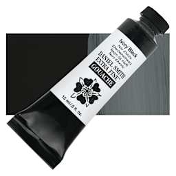 Daniel Smith Extra Fine Gouache - Ivory Black, 15 ml tube and swatch