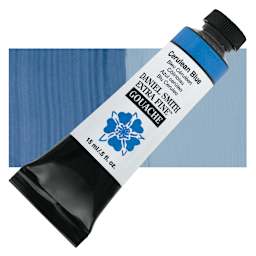 Daniel Smith Extra Fine Gouache - Cerulean Blue, 15 ml tube and swatch