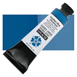 Daniel Smith Extra Fine Gouache - Cerulean Blue Chromium, 15 ml tube and swatch