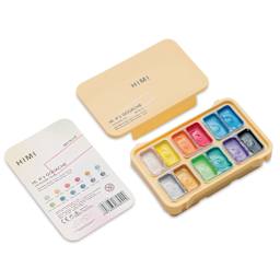 Himi Jelly Gouache Paint - Set of 12, Metallic Colors, 12 ml twin cups open to show paints