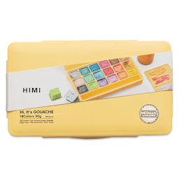 Front of package for Himi Jelly Gouache Paint Set of 18, Metallic Colors