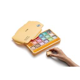 A person using the Himi Jelly Gouache Paints Set of 18, Metallic Colors