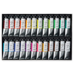 ShinHan Professional Designers Gouache - Set of 24, Set A Assorted Colors, 15 ml Tubes back of contents