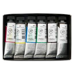 ShinHan Professional Designers Gouache - Set of 6, Primary Colors, 15 ml, back of tubes in packaging