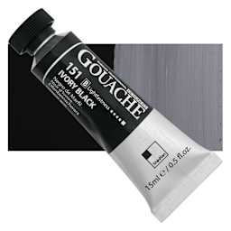 ShinHan Professional Designers Gouache - Ivory Black, 15 ml tube and swatch