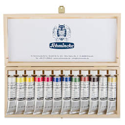 Schmincke Calligraphy Gouache - Set of 12, 20 ml Tubes, Wooden Box opened