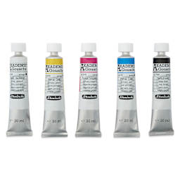 Schmincke Akademie Gouache Paints - Set of 5, CMKY Starter Colors, 20 ml Tubes out of packaging