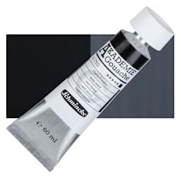 Schmincke Akademie Gouache Paint - Deep Black, 60 ml Tube and Swatch