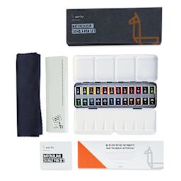 Etchr Half Pan Watercolors - Set of 24, Classic Colors, set contents