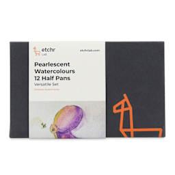 Etchr Half Pan Watercolors - Set of 12, Versatile Pearlescent Colors, packaging