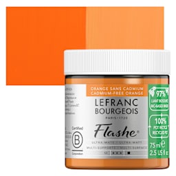Lefranc Bourgeois Flashe Biobased Paint - Cadmium Free Orange, 75 ml jar and swatch