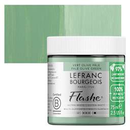 Lefranc Bourgeois Flashe Biobased Paint - Pale Olive Green, 75 ml jar and swatch