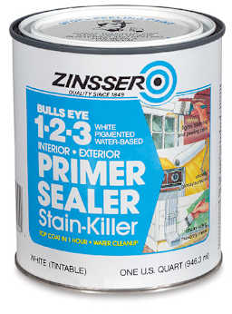 Zinsser Bulls Eye 1-2-3 Latex Primer Sealer - Front of Quart Can of White Primer Sealer
