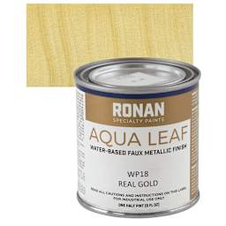 Ronan Aqua Leaf Water-Based Faux Metallic Color - Real Gold, 1/2 Pint and swatch