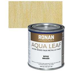 Ronan Aqua Leaf Water-Based Faux Metallic Color - Brass, 1/2 Pint and swatch