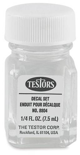 Testors Enamel Paints - Bottle of Decal Setting Solution shown