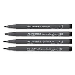 Staedtler Pigment Arts Pens - Intense Black, Assorted Tip, Set of 4, laid out