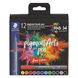Staedtler Pigment Arts Brush Pens - Basic Colors, Set of 12, front of the packaging
