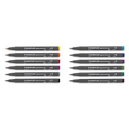 Staedtler Pigment Arts Brush Pens - Basic Colors, Set of 12, markers laid out with caps off