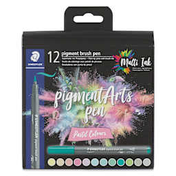 Staedtler Pigment Arts Brush Pens - Pastel Colors, Set of 12, front of the packaging