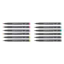 Staedtler Pigment Arts Brush Pens - Pastel Colors, Set of 12 pens laid out with caps off