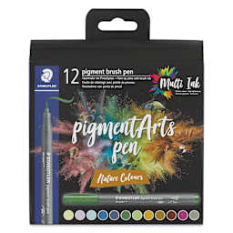 Staedtler Pigment Arts Brush Pens - Nature Colors, Set of 12, front of the packaging