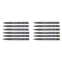 Staedtler Pigment Arts Brush Pens - Nature Colors, Set of 12 pens laid out with caps off