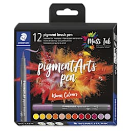 Staedtler Pigment Arts Brush Pens - Warm Colors, Set of 12, front of the packaging