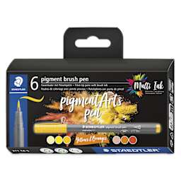 Staedtler Pigment Arts Brush Pens - Yellow and Oranges, Set of 6, front of the packaging