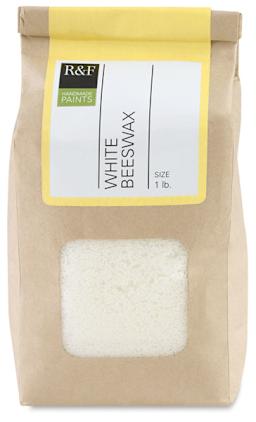 R&F White Beeswax - Front view of 1 lb bag of granulated Beeswax
