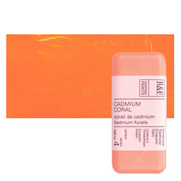 R&F Encaustic Paint Block - Cadmium Coral, 104 ml block and swatch