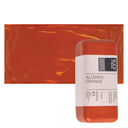 R&F Encaustic Paint Block - Alizarin Orange, 104 ml block and swatch