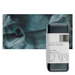R&F Encaustic Paint Block - Blue Ochre, 104 ml block and swatch