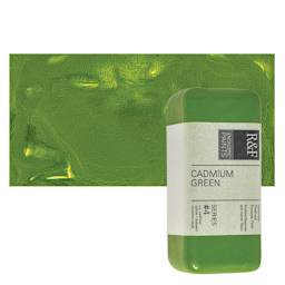 R&F Encaustic Paint Block - Cadmium Green, 104 ml block and swatch