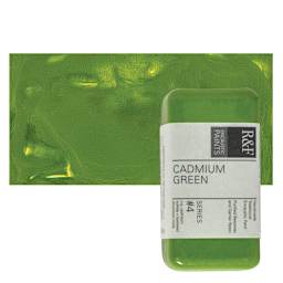 R&F Encaustic Paint Block - Cadmium Green, 40 ml block and swatch