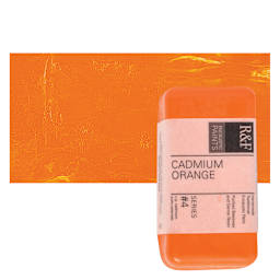 R&F Encaustic Paint Block - Cadmium Orange, 40 ml block and swatch