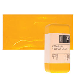 R&F Encaustic Paint Block - Cadmium Yellow Deep, 104 ml block and swatch