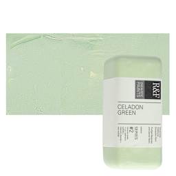 R&F Encaustic Paint Block - Celadon Green, 104 ml block and swatch