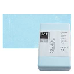 R&F Encaustic Paint Block - Cerulean Extra Pale, 333 ml block and swatch