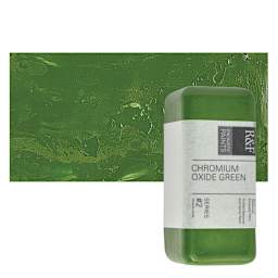 R&F Encaustic Paint Block - Chromium Oxide Green, 104 ml block and swatch