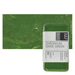 R&F Encaustic Paint Block - Chromium Oxide Green, 40 ml block and swatch