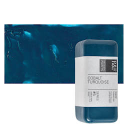 R&F Encaustic Paint Block - Cobalt Turquoise, 104 ml block and swatch