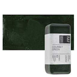 R&F Encaustic Paint Block - Courbet Green, 104 ml block and swatch