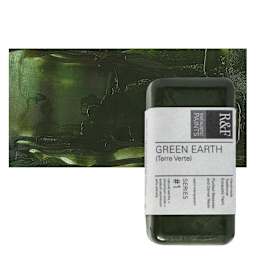 R&F Encaustic Paint Block - Green Earth, 40 ml block and swatch
