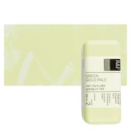R&F Encaustic Paint Block - Green Gold Pale, 104 ml block and swatch
