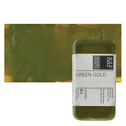 R&F Encaustic Paint Block - Green Gold, 40 ml block and swatch